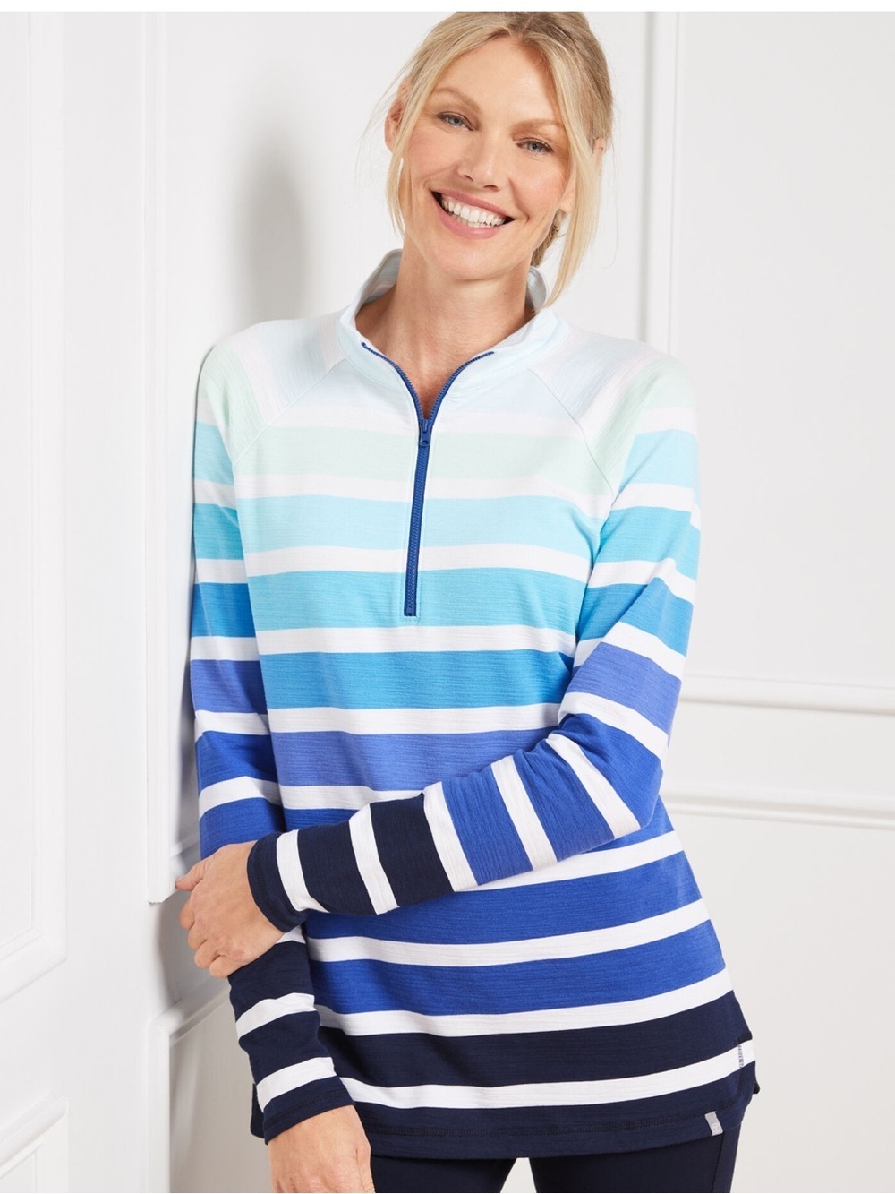 Talbots Cozy Crush Half-Zip Pullover Nautical Ombré Preppy Stripe Women Size XLP